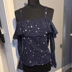 Anthropologie Floreat Navy Blue Starry Off-Shoulder Galaxy Top Size S